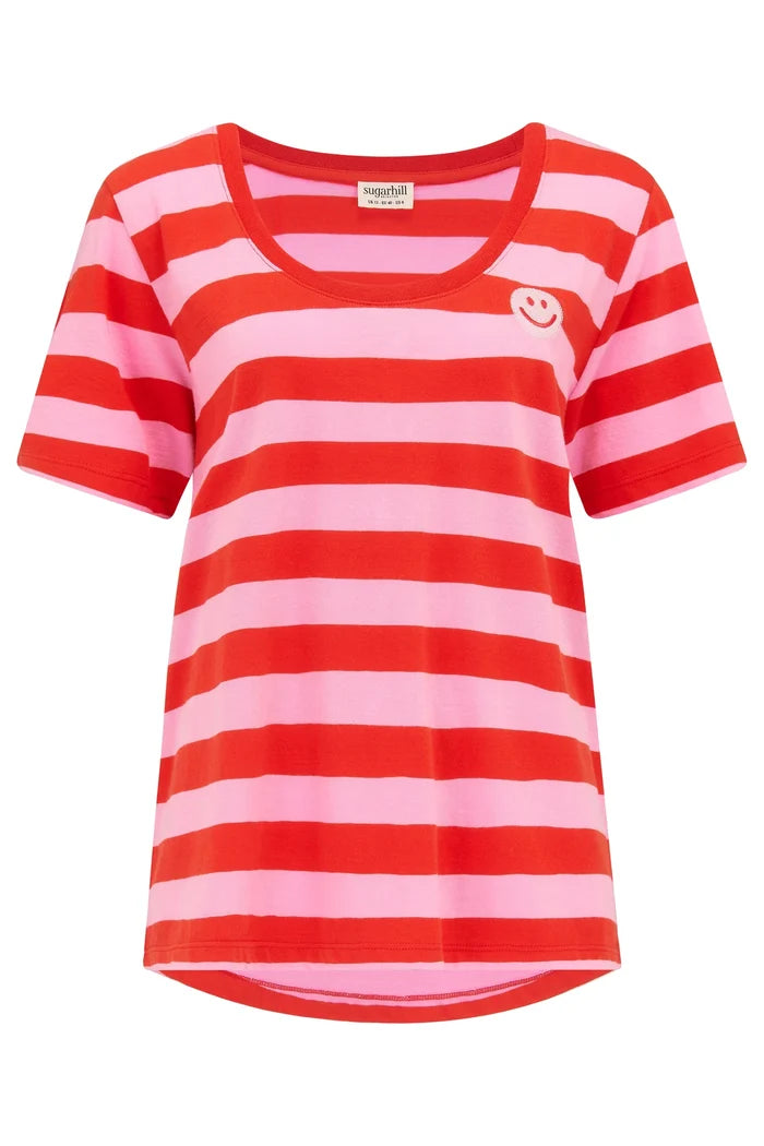 Sylvie Scoop Neck T-shirt - Pink/Red, Happy Stripes