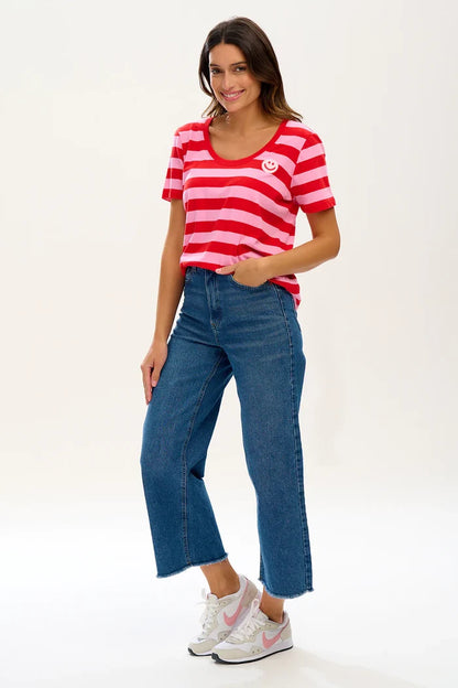 Sylvie Scoop Neck T-shirt - Pink/Red, Happy Stripes