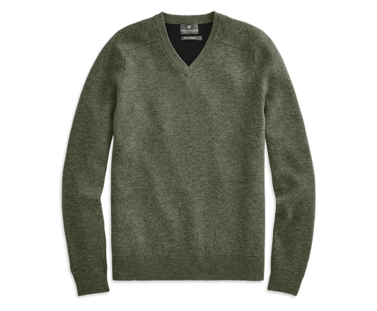 Forest Heather | Front view of Tech Cashmere V Neck Sweater in Forest Heather