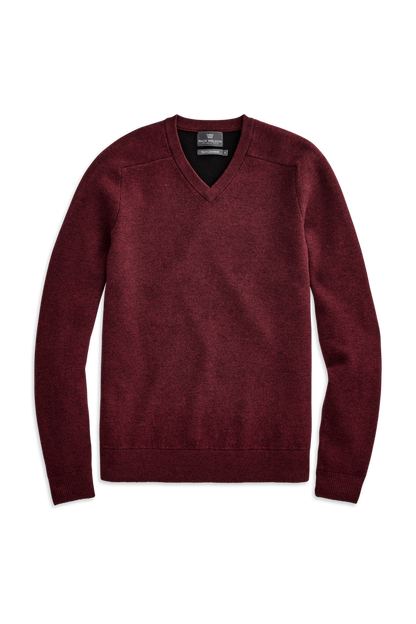 Malbec Heather | Front view of Tech Cashmere V Neck Sweater in Malbec Heather
