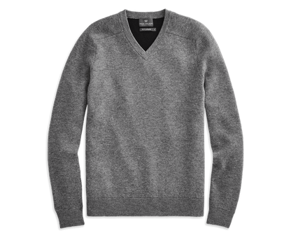 Graphite Heather | Front view of Tech Cashmere V Neck Sweater in Graphite Heather