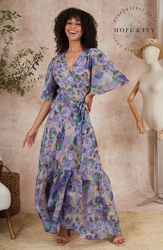 The Eira Flutter Sleeve Maxi Wrap Dress With Tie Waist