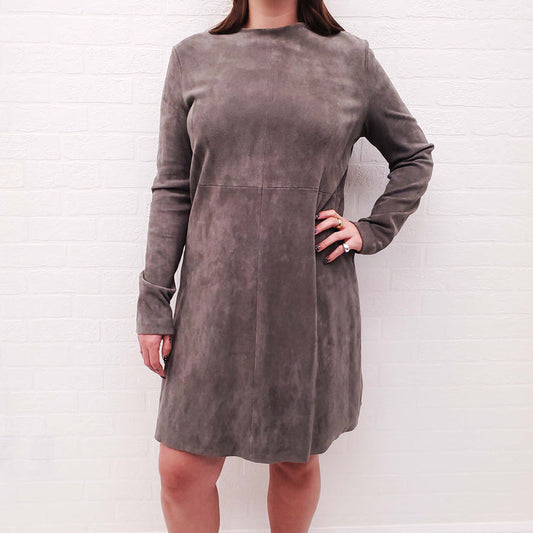 THE ROW GREY SUEDE LONG SLEEVE DRESS - SIZE 10
