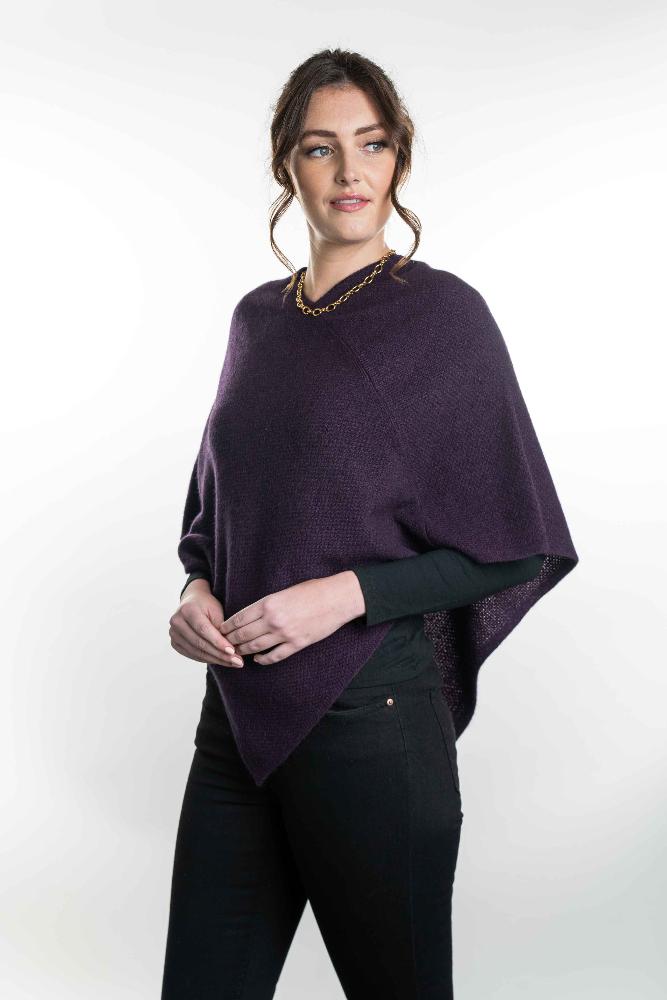 Possum and Merino  TR1022 Moss Stitch Poncho - This moss stitch poncho can be worn two different ways, with the hem straight across or on a diagonal.  One size only