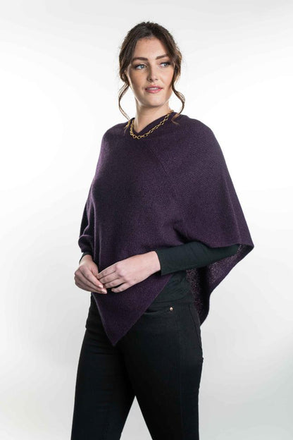 Possum and Merino  TR1022 Moss Stitch Poncho - This moss stitch poncho can be worn two different ways, with the hem straight across or on a diagonal.  One size only