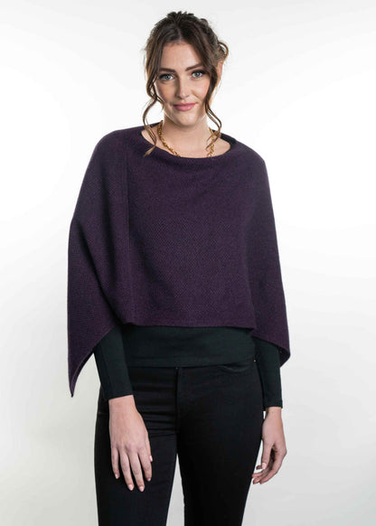 Possum and Merino  TR1022 Moss Stitch Poncho - This moss stitch poncho can be worn two different ways, with the hem straight across or on a diagonal.  One size only