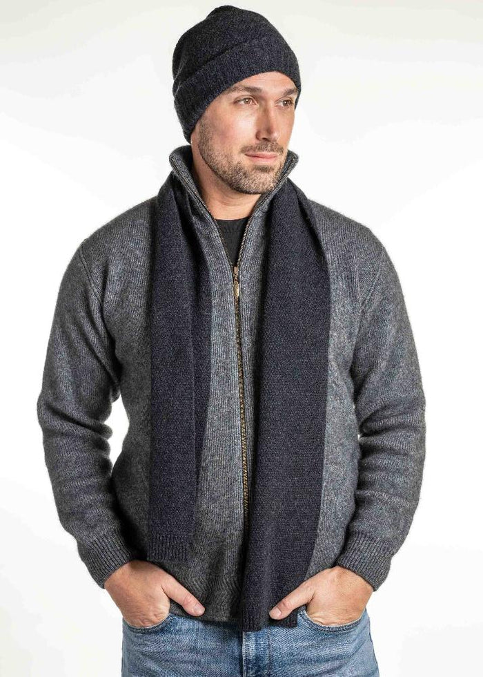 Possum and Merino  TR200 Moss Stitch Beanie - A beanie using moss stitch with a turned back edge.  Makes a set with TR49 Plain Gloves and TR100 Moss Stitch Scarf.   One Size Only   Made proudly in New Zealand from a luxurious blend of 25% possum fur, 65% merino & 10% silk.