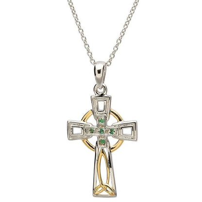 Celtic Trinity Knot Diamond & Emerald Cross