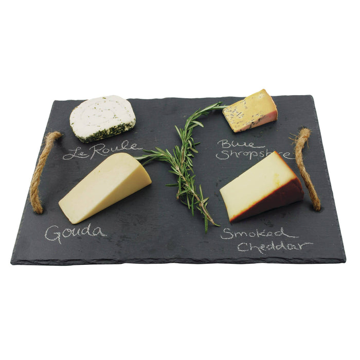 Twine - 15.5 inch Slate Cheese Board w Hemp Handles Includes Chalk