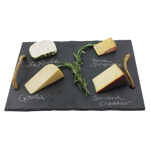 Twine - 15.5 inch Slate Cheese Board w Hemp Handles Includes Chalk