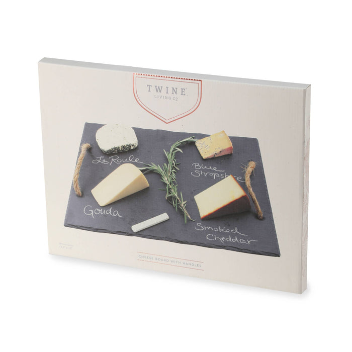 Twine - 15.5 inch Slate Cheese Board w Hemp Handles Includes Chalk
