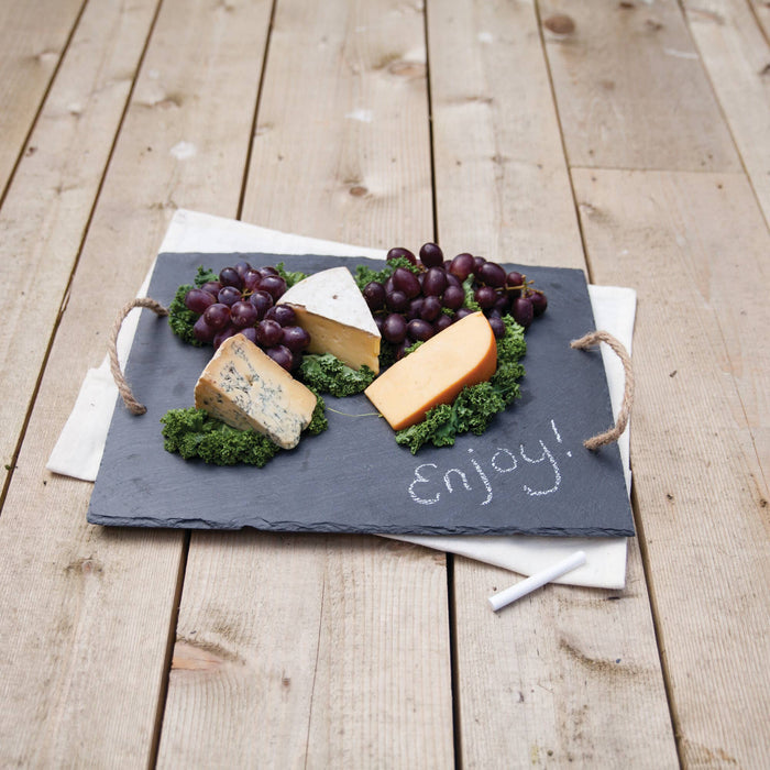 Twine - 15.5 inch Slate Cheese Board w Hemp Handles Includes Chalk
