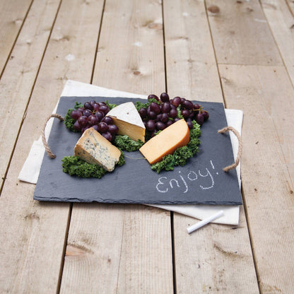 Twine - 15.5 inch Slate Cheese Board w Hemp Handles Includes Chalk