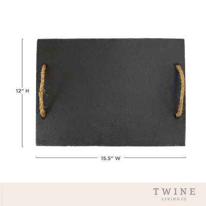Twine - 15.5 inch Slate Cheese Board w Hemp Handles Includes Chalk