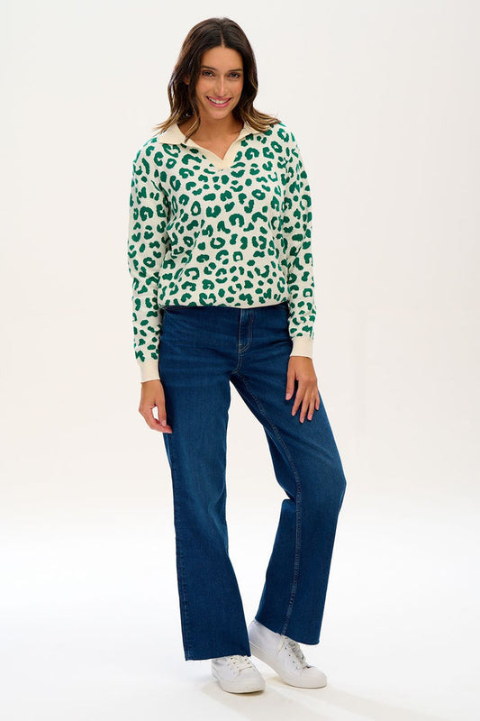 VALENTINA COLLARED JUMPER (GREEN LEOPARD)