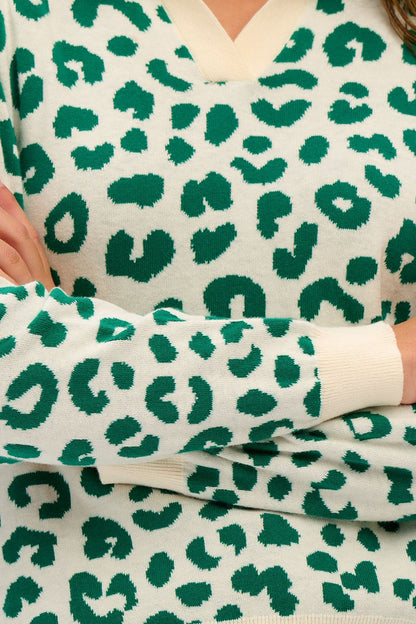 VALENTINA COLLARED JUMPER (GREEN LEOPARD)