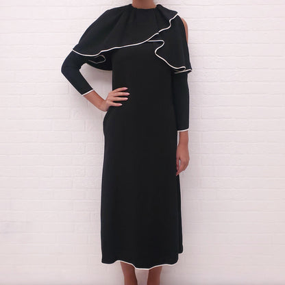 VALENTINO BLACK COLD SHOULDER LAYERED DRESS - SIZE 00