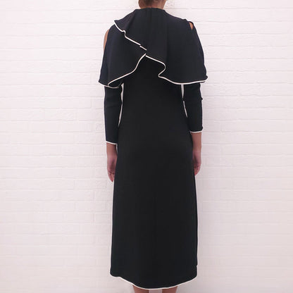 VALENTINO BLACK COLD SHOULDER LAYERED DRESS - SIZE 00