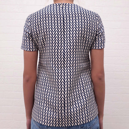 VALENTINO NAVY AND CREAM LOGO SHORT SLEEVE TOP - SIZE 38