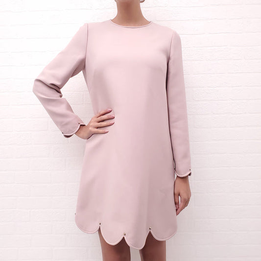 VALENTINO PINK LONG SLEEVED SCALLOPED DRESS WITH ROCKSTUD DETAIL - SIZE 8