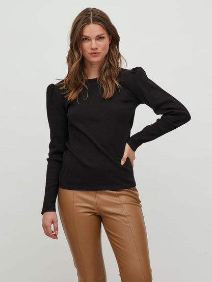 Vibalou Puff Sleeve Top (Black)