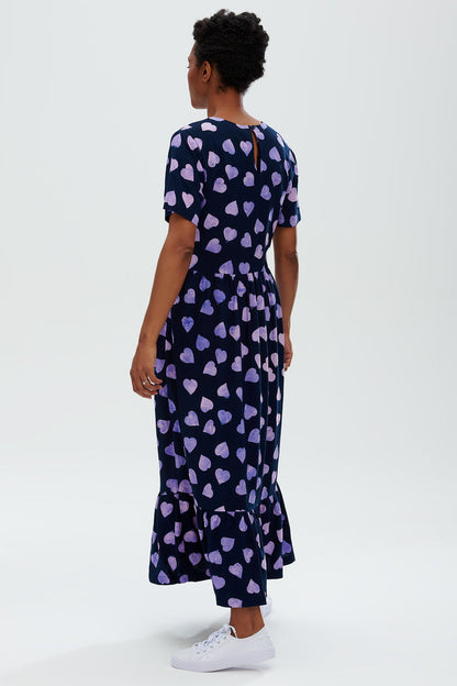 Vicky Batik Smock Dress | Big Hearts (Navy/Lilac)