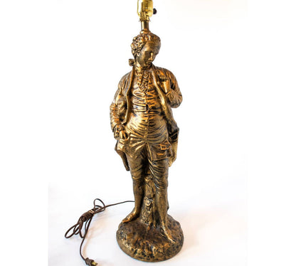 Victorian Table Lamp Bronze Tone Figural French Gentlemen Hollywood Regency