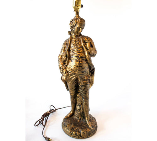 Victorian Table Lamp Bronze Tone Figural French Gentlemen Hollywood Regency