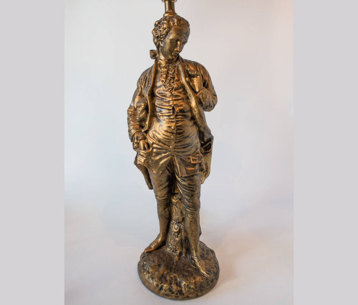 Victorian Table Lamp Bronze Tone Figural French Gentlemen Hollywood Regency