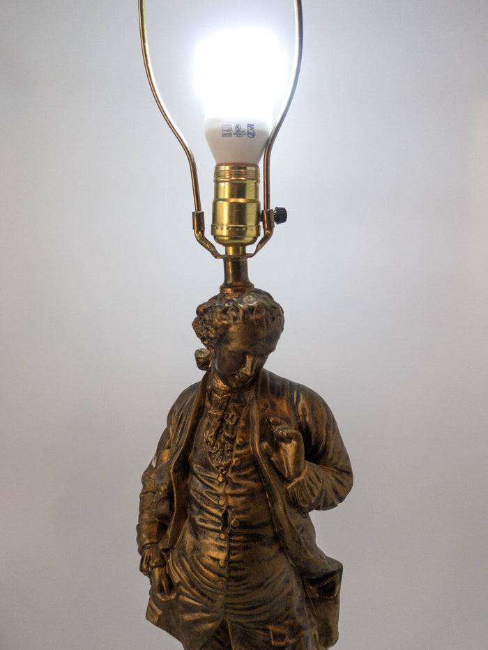 Victorian Table Lamp Bronze Tone Figural French Gentlemen Hollywood Regency
