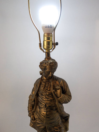 Victorian Table Lamp Bronze Tone Figural French Gentlemen Hollywood Regency