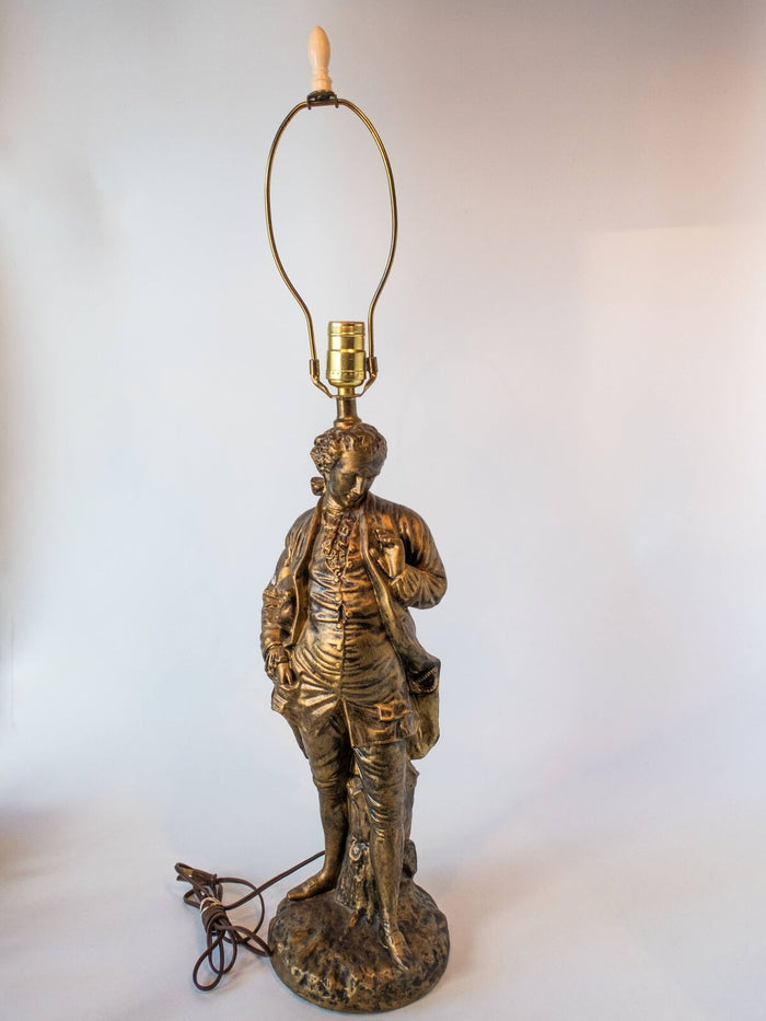 Victorian Table Lamp Bronze Tone Figural French Gentlemen Hollywood Regency