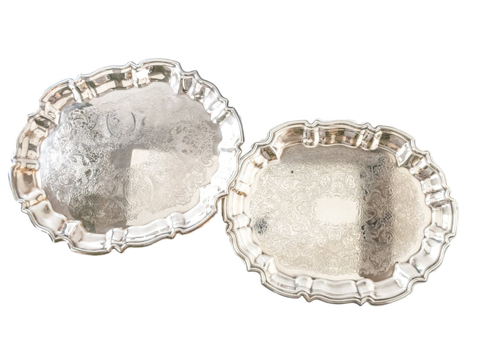 Vintage Silver Plate Serving Trays Set Of 2 Chippendale Scalloped Edge