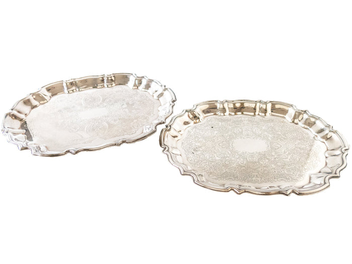 Vintage Silver Plate Serving Trays Set Of 2 Chippendale Scalloped Edge
