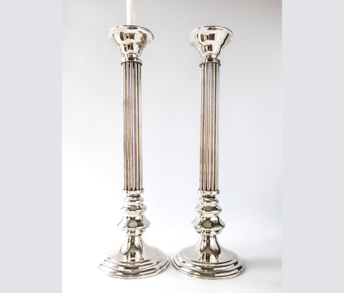 Vintage Tall Column Silver Candle Holders Candlesticks 18"