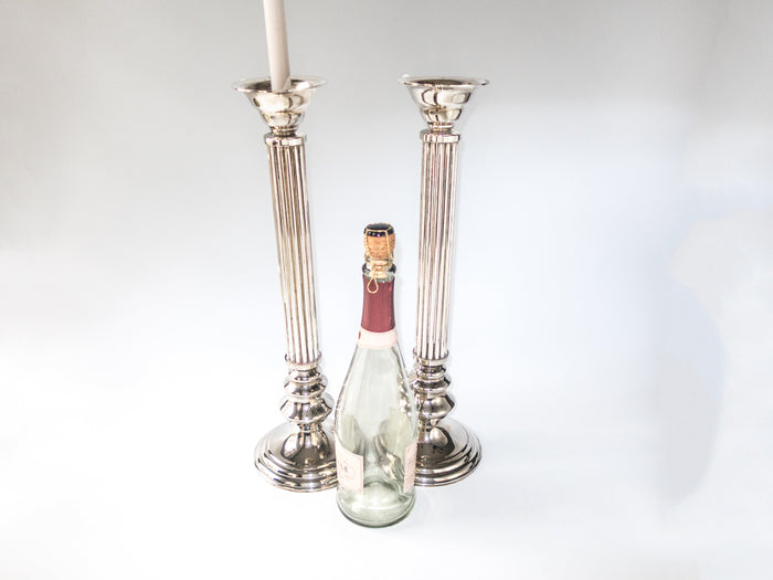 Vintage Tall Column Silver Candle Holders Candlesticks 18"