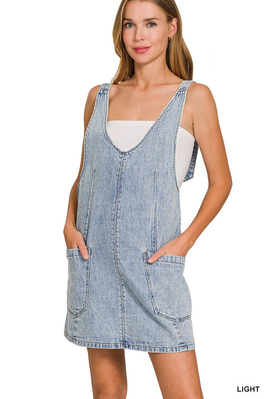 Vintage-Vibe Light Wash Denim Mini Dress