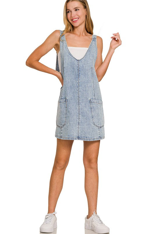 Vintage-Vibe Light Wash Denim Mini Dress