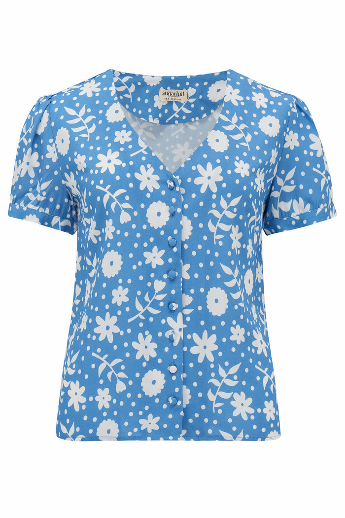 Viola Blouse | Vintage Block Floral (Blue)