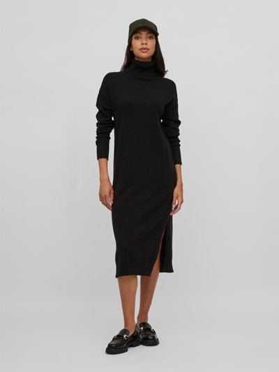 Viril Roll Neck Midi Dress (Black)