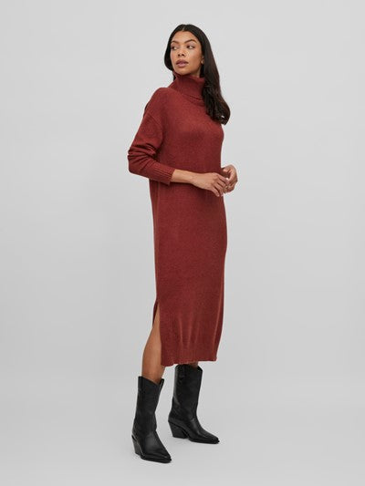 Viril Roll Neck Midi Dress (Fired Brick)