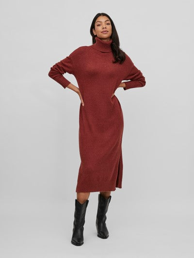Viril Roll Neck Midi Dress (Fired Brick)