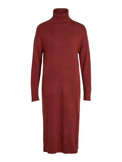 Viril Roll Neck Midi Dress (Fired Brick)