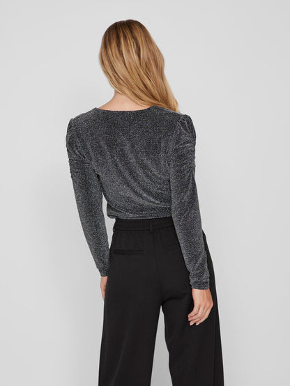 VISHA V-NECK TOP (BLACK/SILVER)