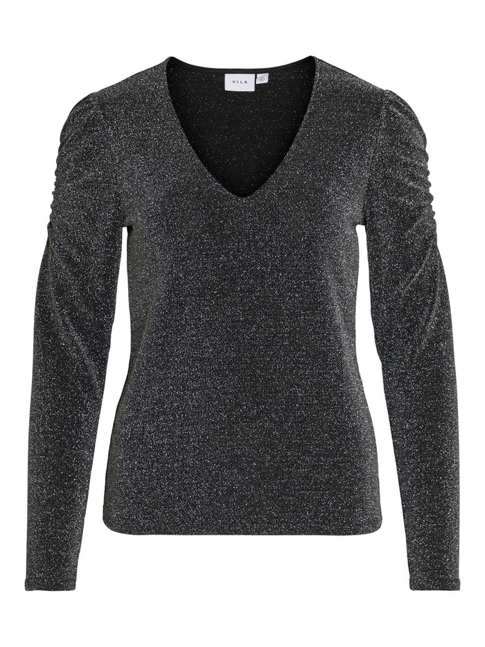 VISHA V-NECK TOP (BLACK/SILVER)