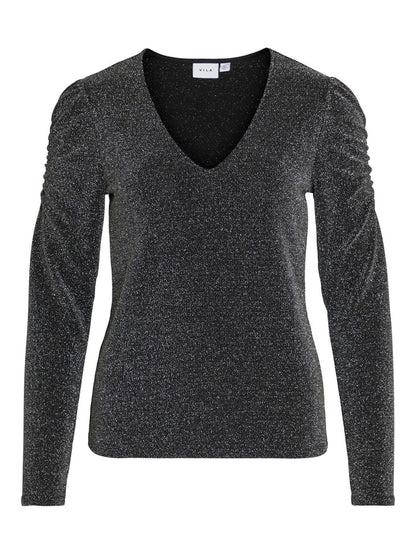 VISHA V-NECK TOP (BLACK/SILVER)