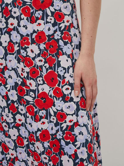 Vita High Waist Midi Skirt (Navy/Red)