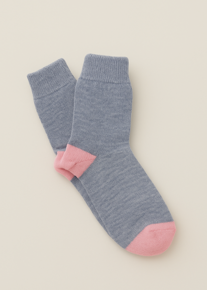 West Of Ireland Merino Socks | Denim Pink Toe