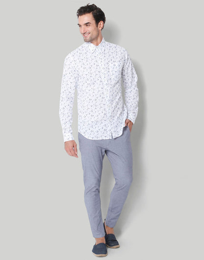White Floral Print Full Sleeves Shirt