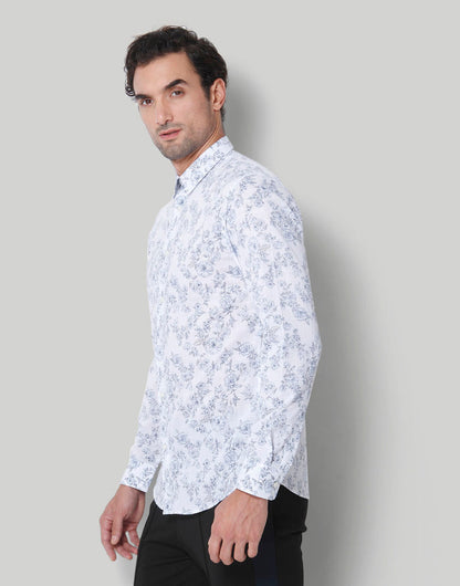 White Floral Print Full Sleeves Shirt